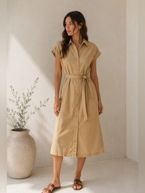 NEW Faherty Women's Arlie Short Sleeve Shirt Antique Bronze Midi Dress Size XS